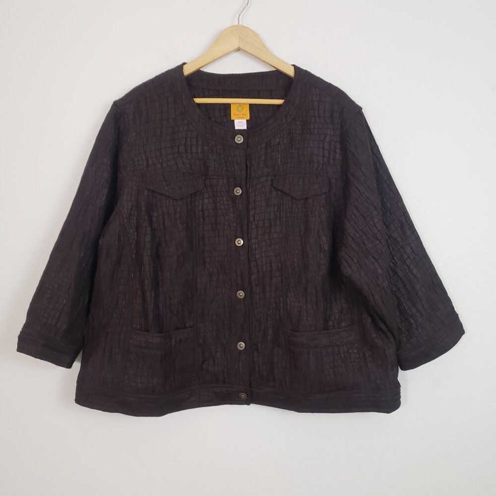 Ruby Rd Woman Textured Jacket 24W Brown Boho Artsy Lightweight